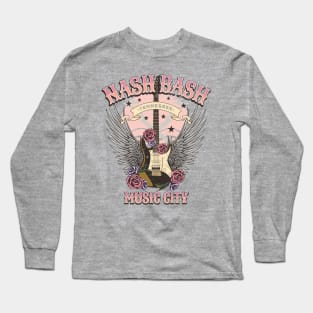 Vintage Nash Bash Nashville Tennesee Guitar and Roses Long Sleeve T-Shirt